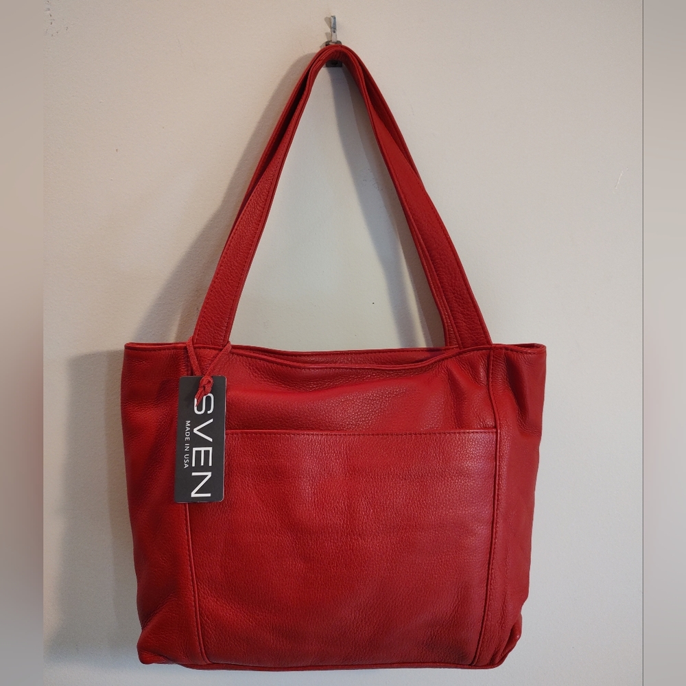 Sven Berkeley USA Red Leather Tote Bag